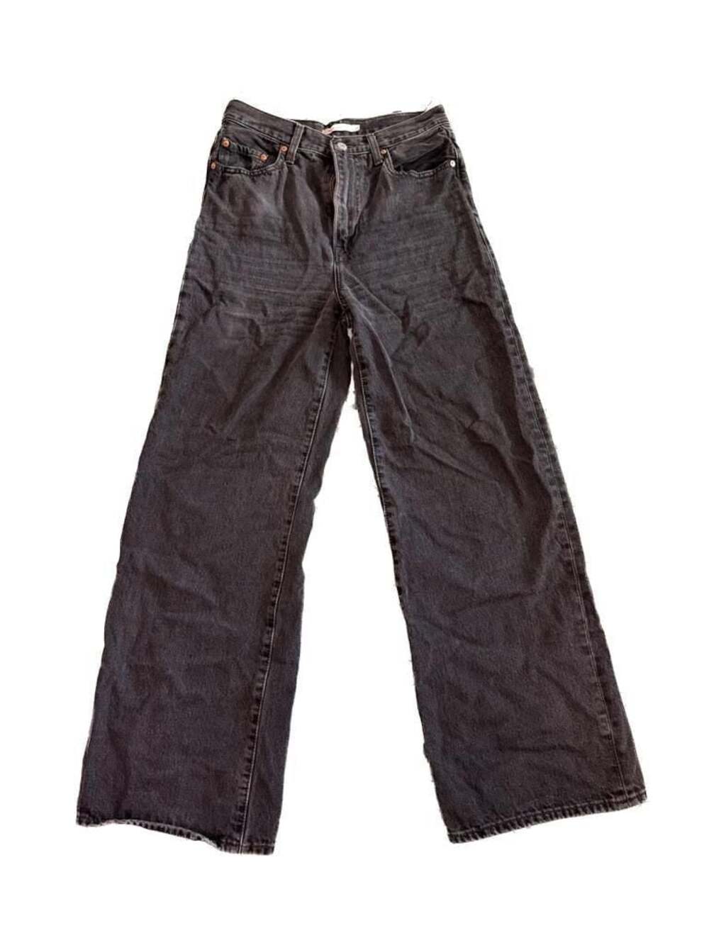 LEVIS Jeans Womens 29x30 Premium Ribcage Wide Leg High Rise BIG E Denim Black